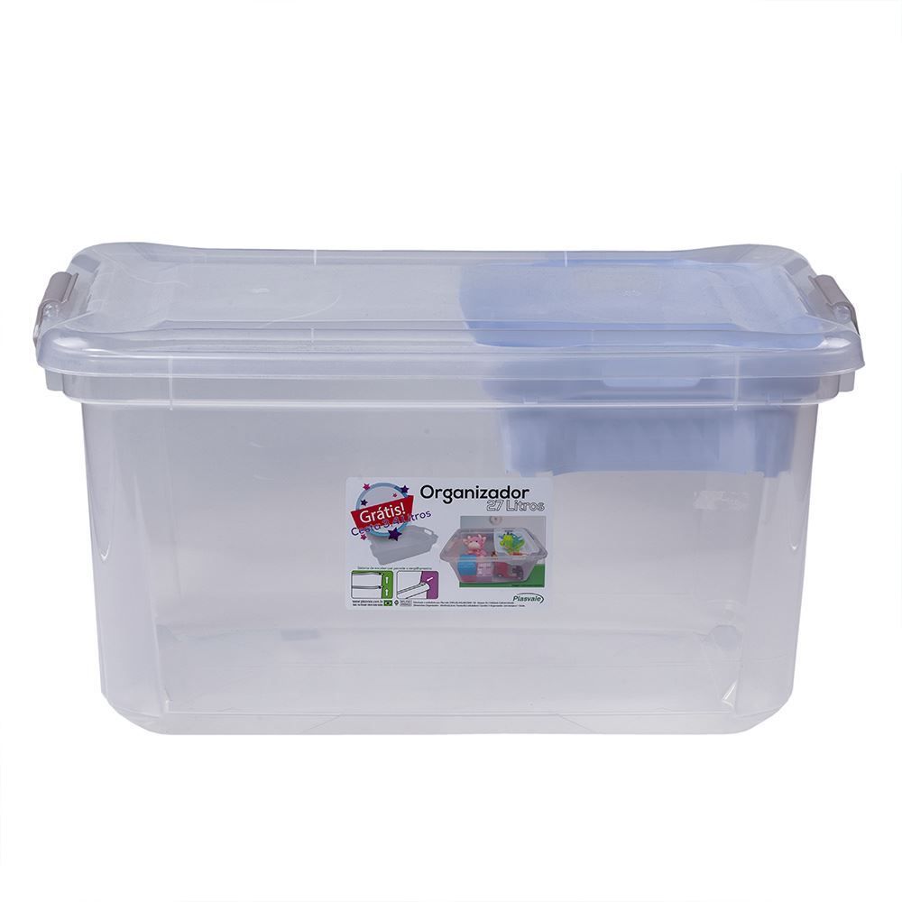 Organizador Com Cestinha 27 Litros Plasvale - Transparente
