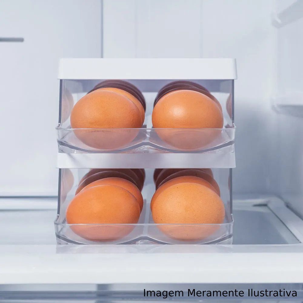 Organizador De Geladeira Para 14 Ovos Roll Clear Fresh Ou - Transparente e Branco