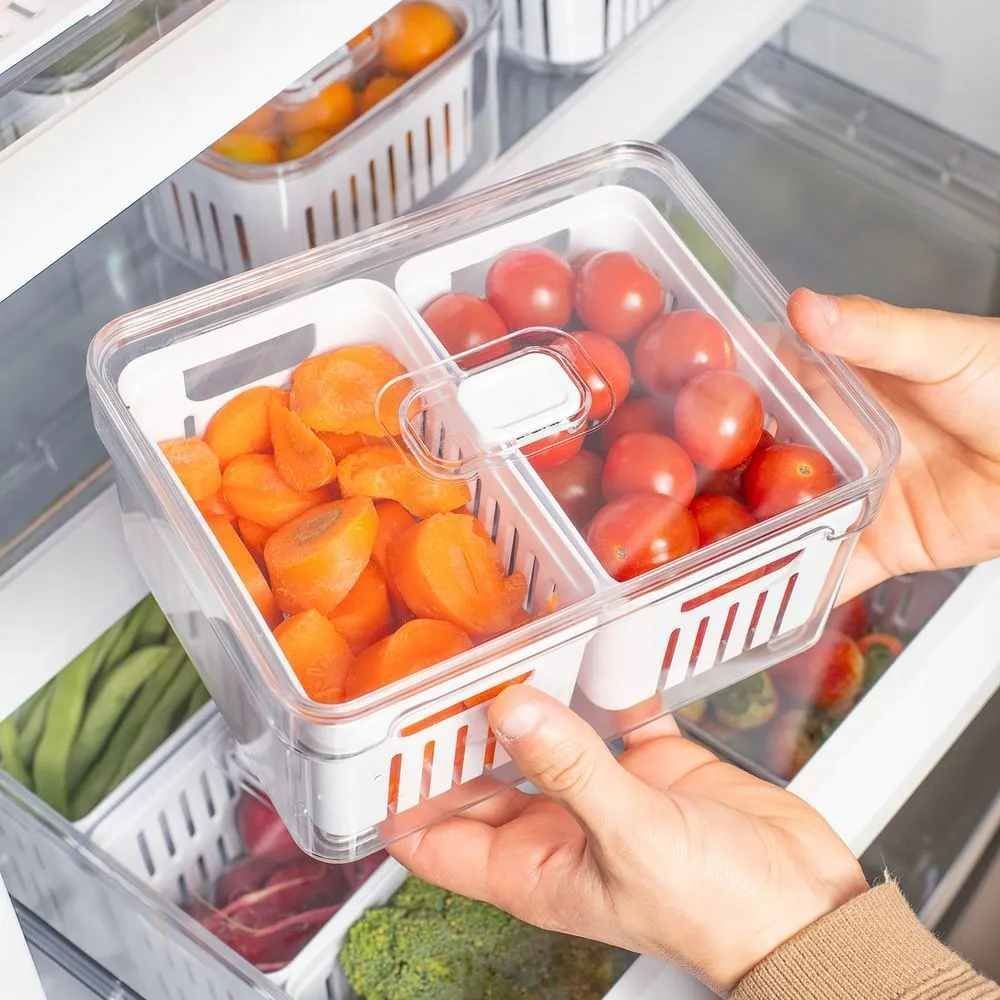 Organizador Para Geladeira Com 2 Cestos Clear Fresh Ou 2,2 Litros - Transparente e Branco