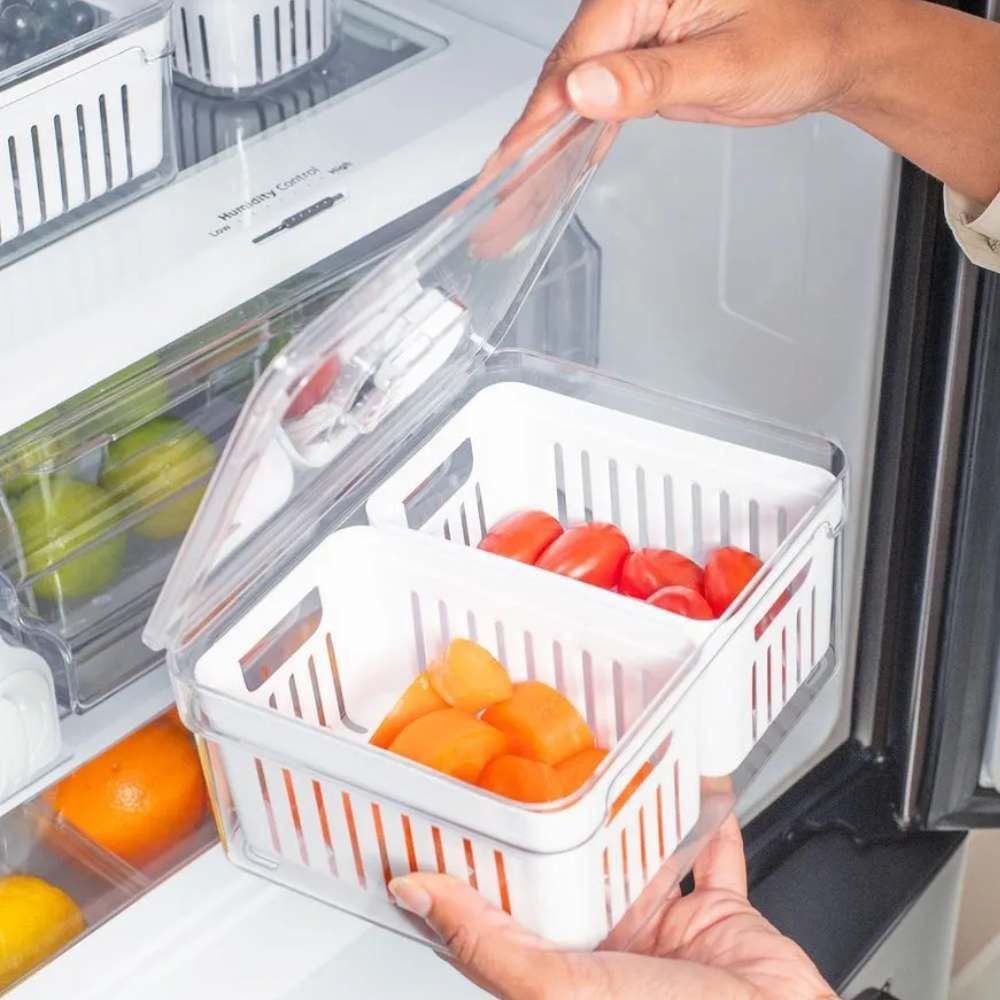 Organizador Para Geladeira Com 2 Cestos Clear Fresh Ou 2,2 Litros - Transparente e Branco