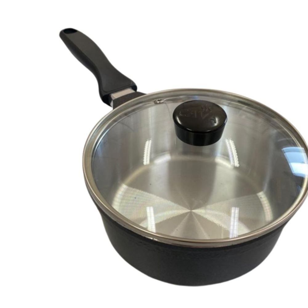 Panela Fundida Com Tampa De Vidro Cava 20Cm - Grafite