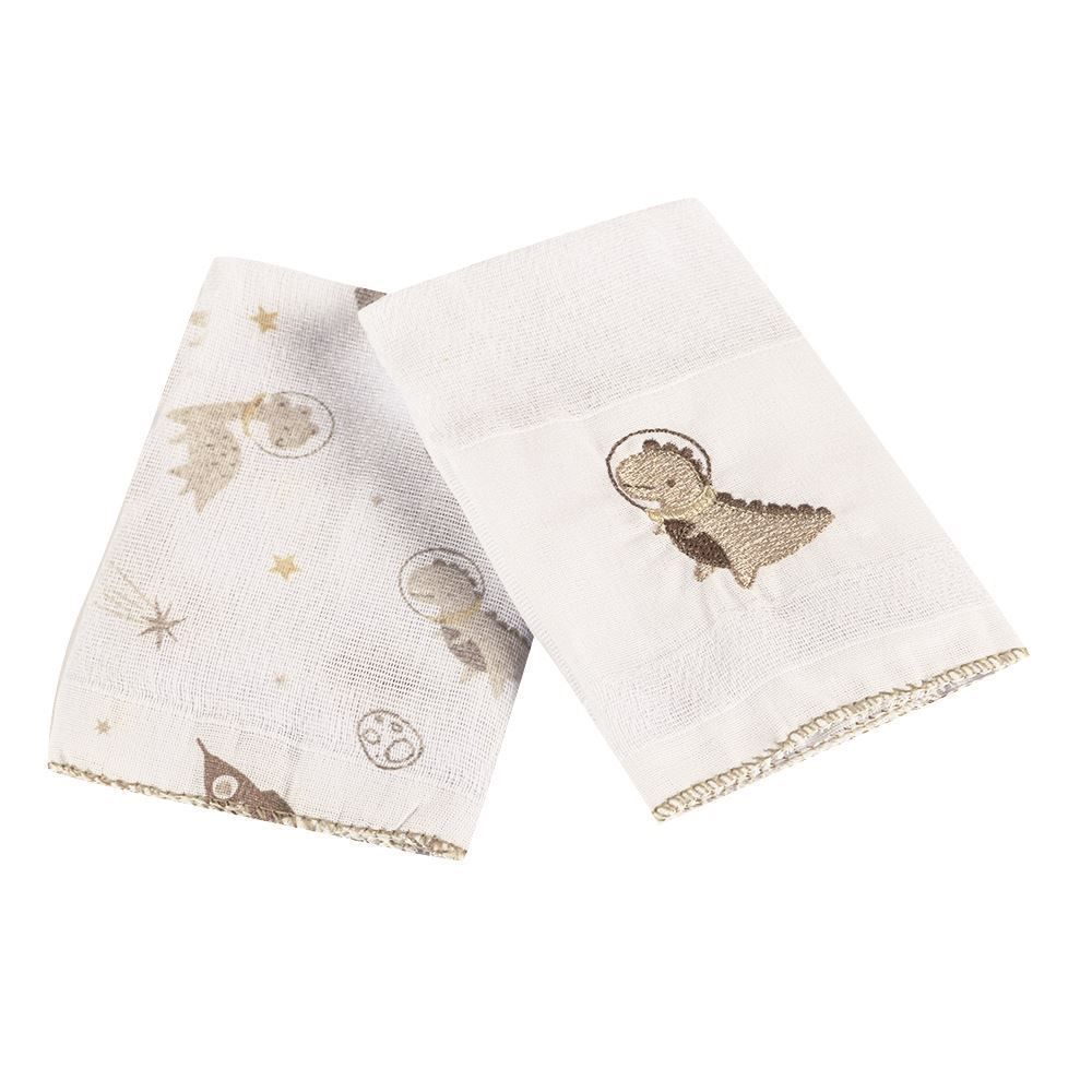 Pano De Boca Bordado Havan Baby - Dino Bege