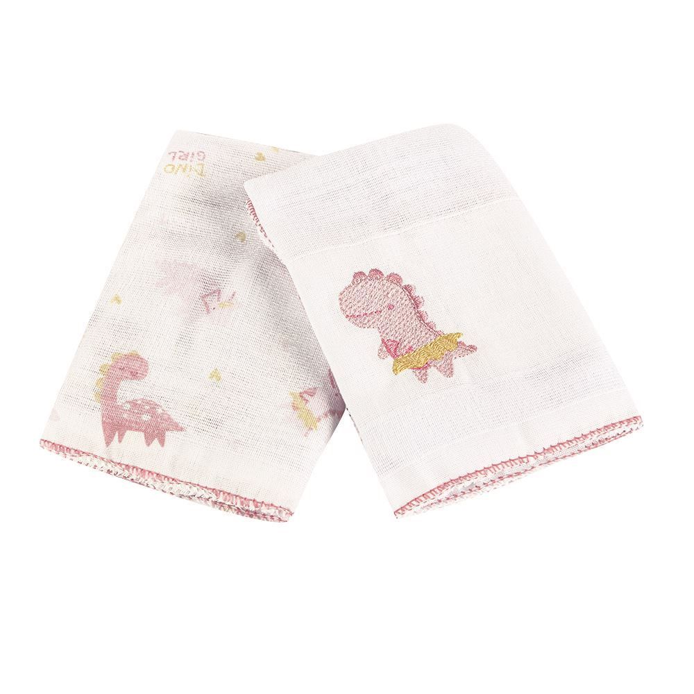 Pano De Boca Bordado Havan Baby - Dino Rosa 