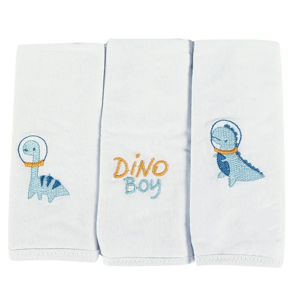 Pano De Boca C/ Prendedor De Chupeta 3 Peças - Dino Azul