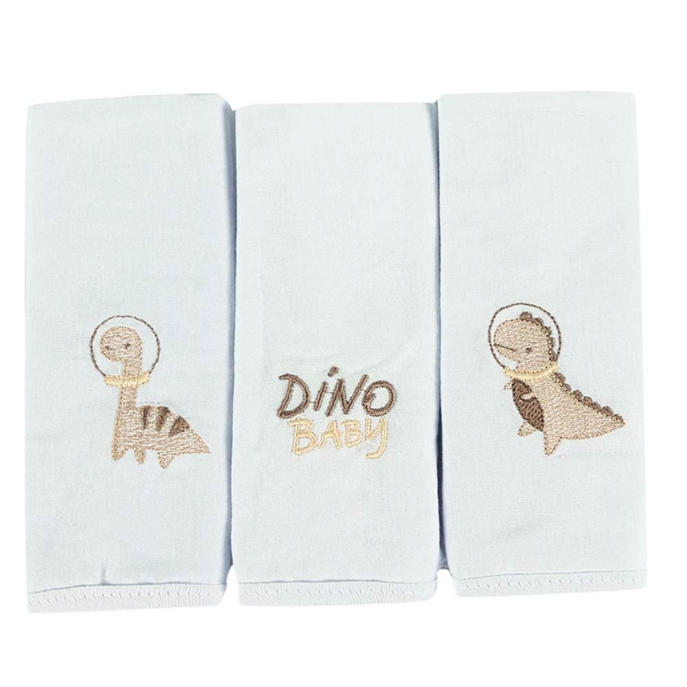 Pano De Boca C/ Prendedor De Chupeta 3 Peças - Dino Bege