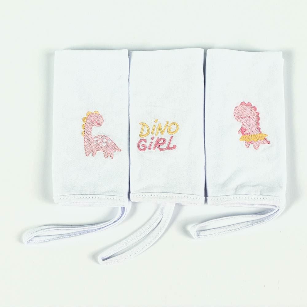 Pano De Boca C/ Prendedor De Chupeta 3 Peças - Dino Rosa