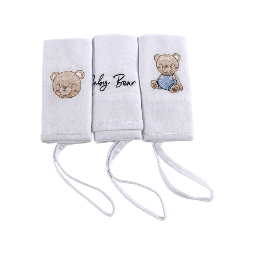 Pano De Boca C/ Prendedor De Chupeta 3 Peças - Teddy Azul