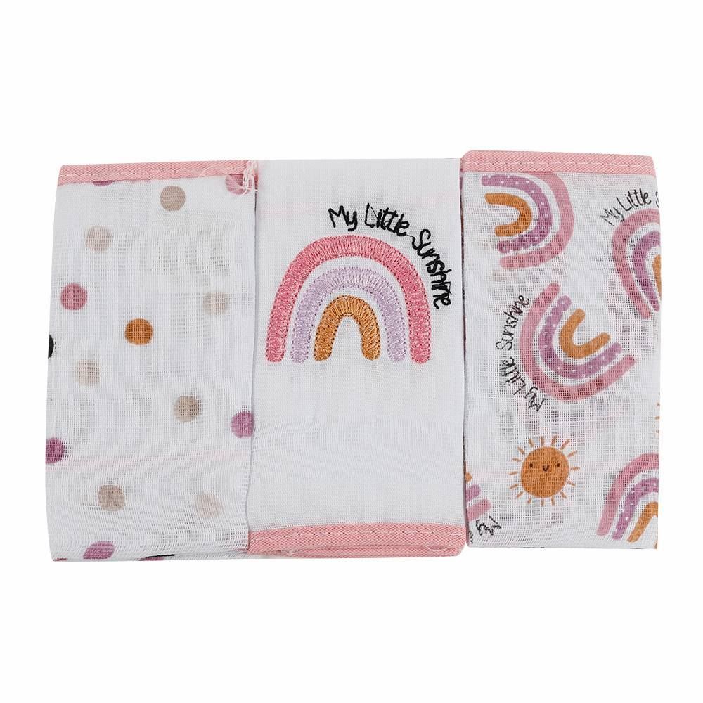 Kit 3 Panos De Boca 32Cm X 32Cm 100% Algodão Havan Baby - Arco-Íris