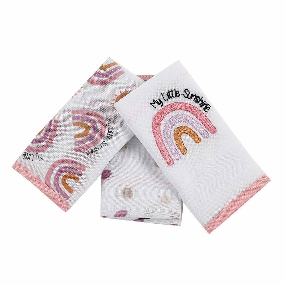 Kit 3 Panos De Boca 32Cm X 32Cm 100% Algodão Havan Baby - Arco-Íris