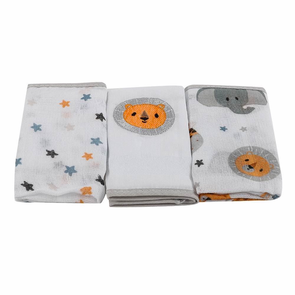 Kit 3 Panos De Boca 32Cm X 32Cm 100% Algodão Havan Baby - Safari