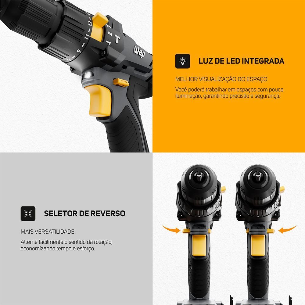Parafusadeira E Furadeira Com Impacto Wap 3/8" Bateria 21V K21id01 - Bivolt
