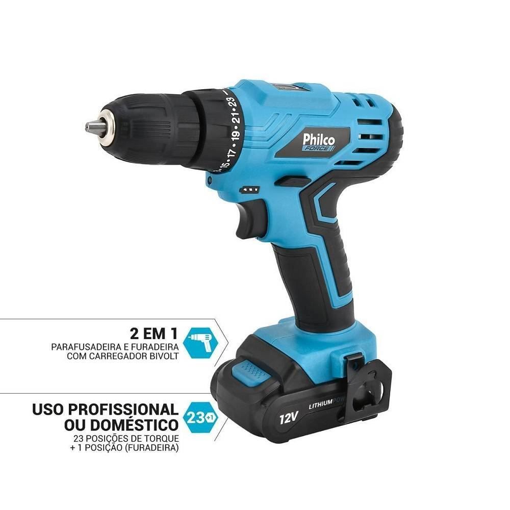 Parafusadeira Philco Force Bivolt 2 Em 1 800Rpm Ppf12 - Bivolt