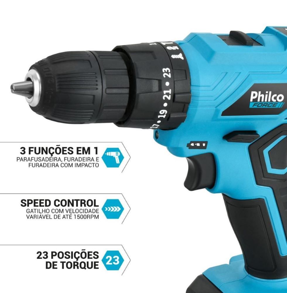 Parafusadeira Philco Force Ppf120 3 Em 1 1500Rpm - BIVOLT