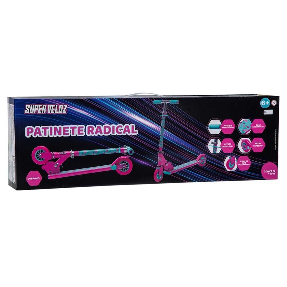 Patinete 2 Rodas Dobrável Radical Rosa Havan Toys - HBR0437