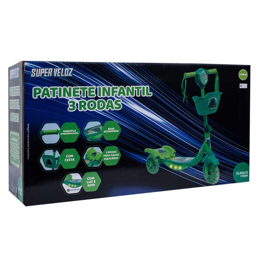 Patinete Masculino 3 Rodas Com Cesto Som E Led Havan Toys - HBR0445