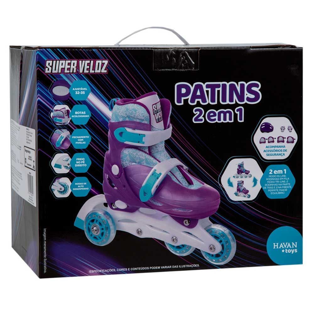 Patins 2 Em 1 Lilás 32 A 35 Com Acessórios Havan Toys - HBR0429