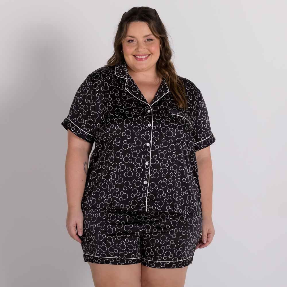 Pijama Plus Size Cetim Curto Aberto Disney