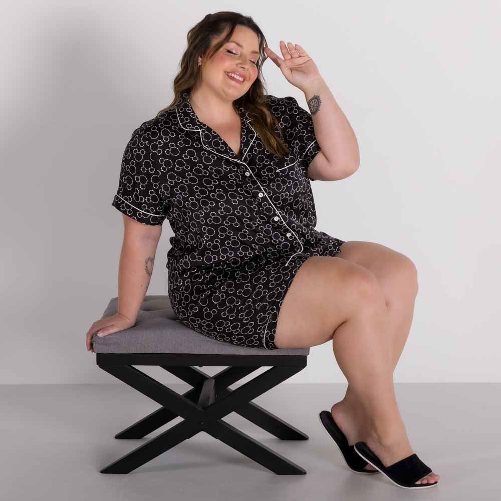 Pijama Plus Size Cetim Curto Aberto Disney