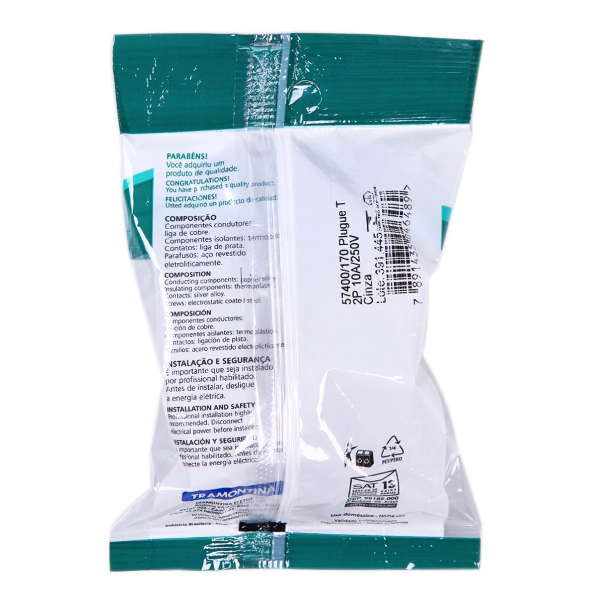 Plug T Nbr 14136 10 Amperes 250 Volts Tramontina - 57400/170