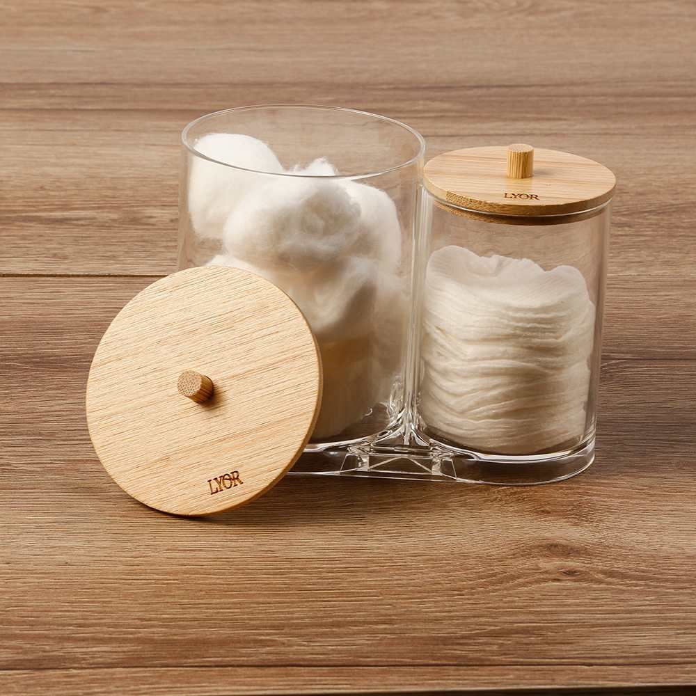 Porta Algodão E Cotonete Com Tampa My Box Lyor - Bambu