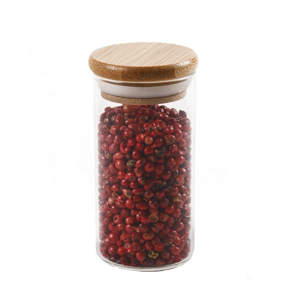 Porta Condimentos Hermético Tampa De Bambu Wolff 120Ml - Transparente e Bambu