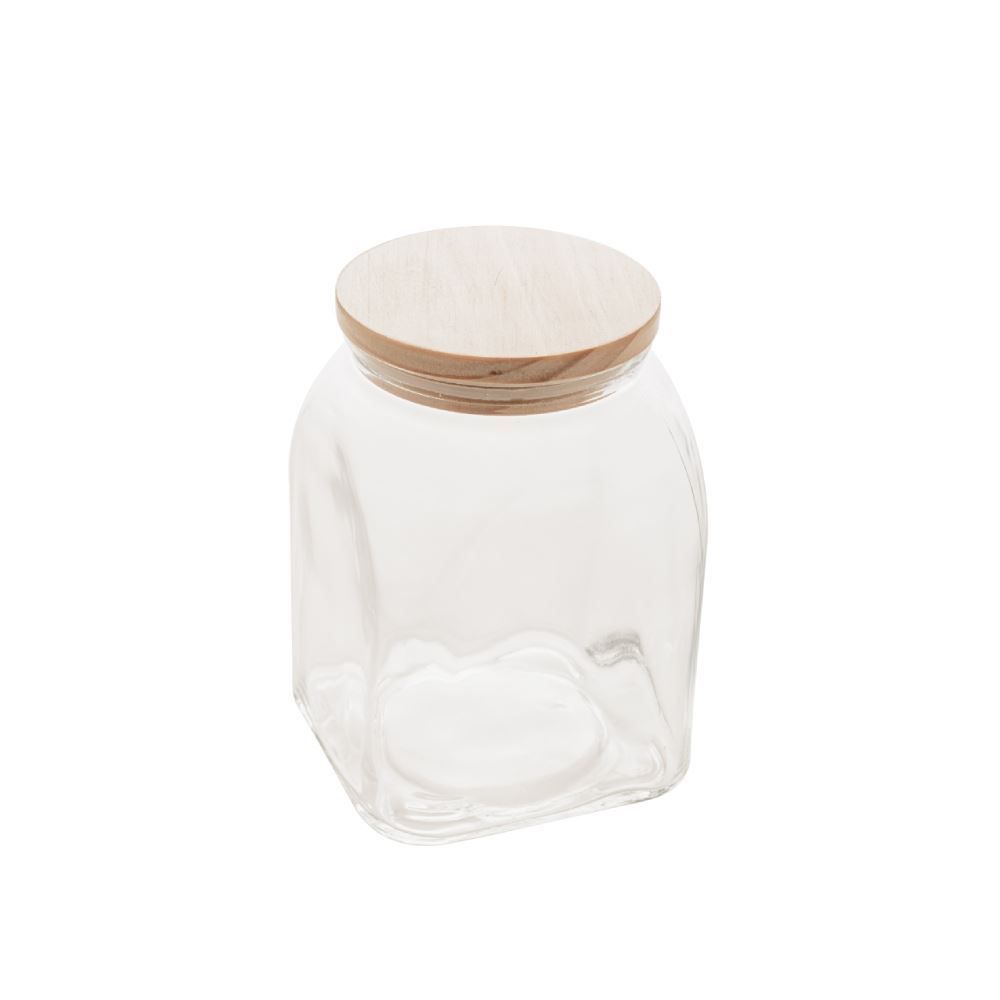 Pote De Vidro Com Tampa De Bambu Lyor 1 Litro - Transparente