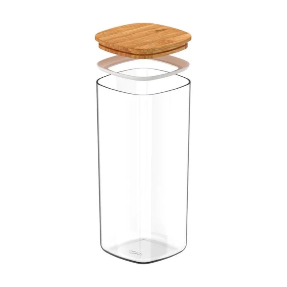 Pote Hermetico Quadrado Keep Ou 1,5L - Transparente e Bambu