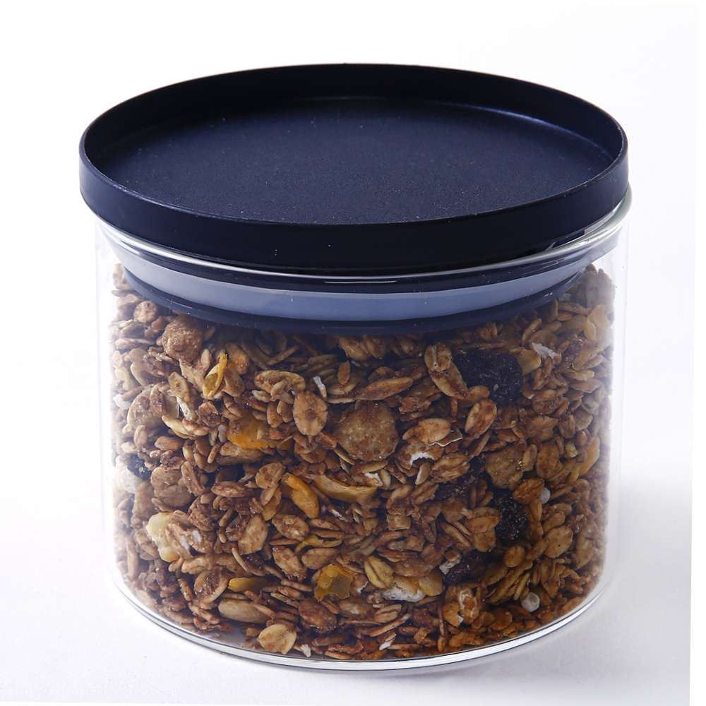 Pote Hermético Vidro Redondo Havan Casa 450Ml - Preto e Transparente 