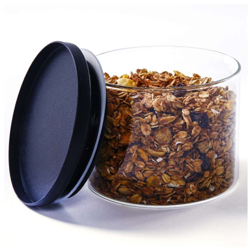 Pote Hermético Vidro Redondo Havan Casa 450Ml - Preto e Transparente 