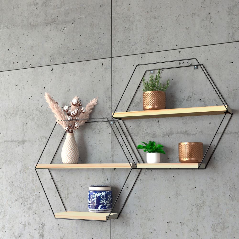 Prateleira Hexagonal Estilo Dicarlo - Pinus