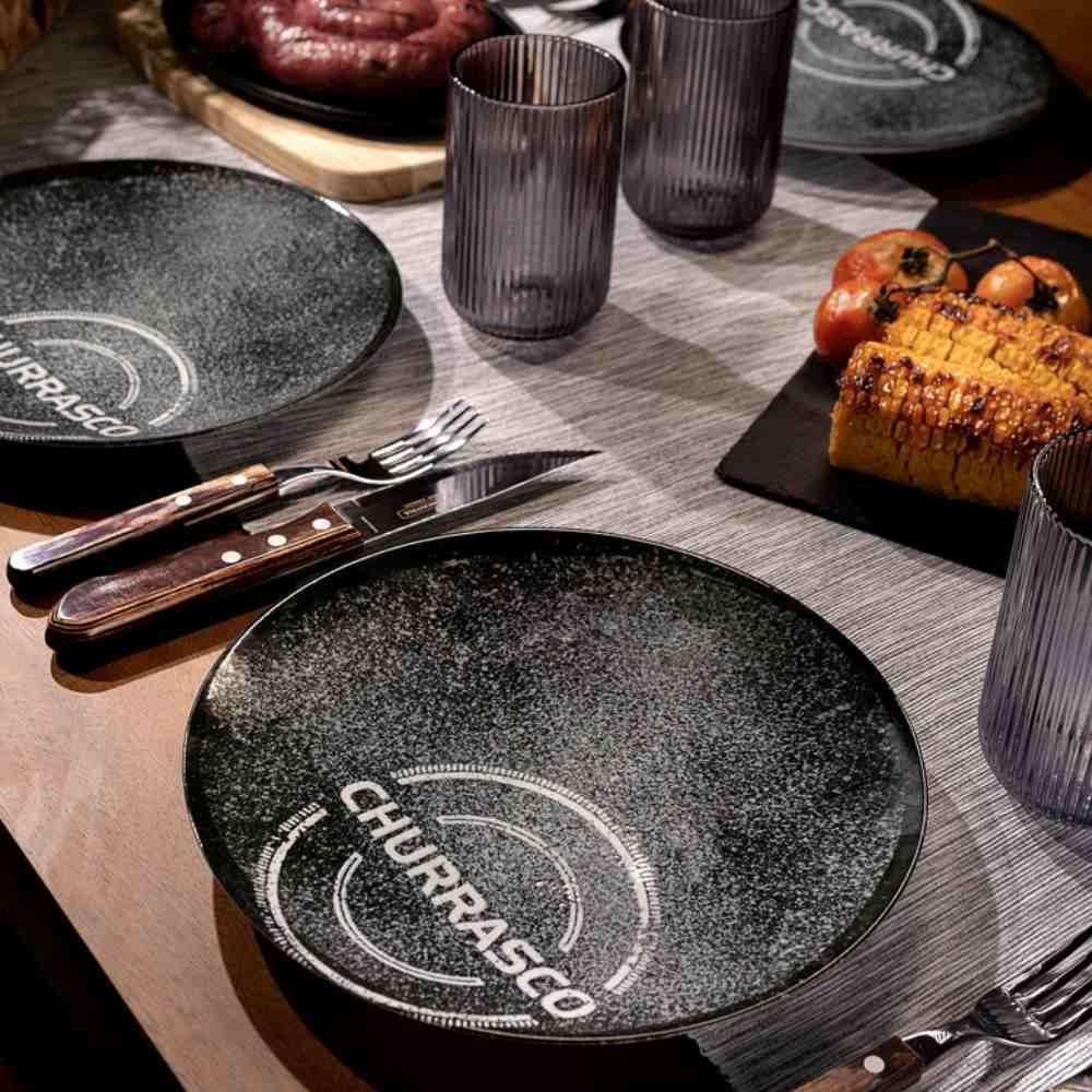 Prato Raso De Churrasco 25 Cm Tramontina Porcelana - Preto