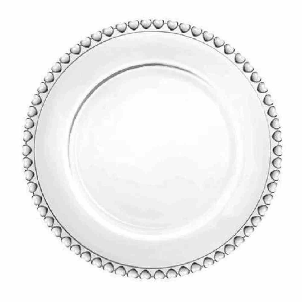 Prato Raso Lyor Borda Coração 28Cm - Vidro Transparente