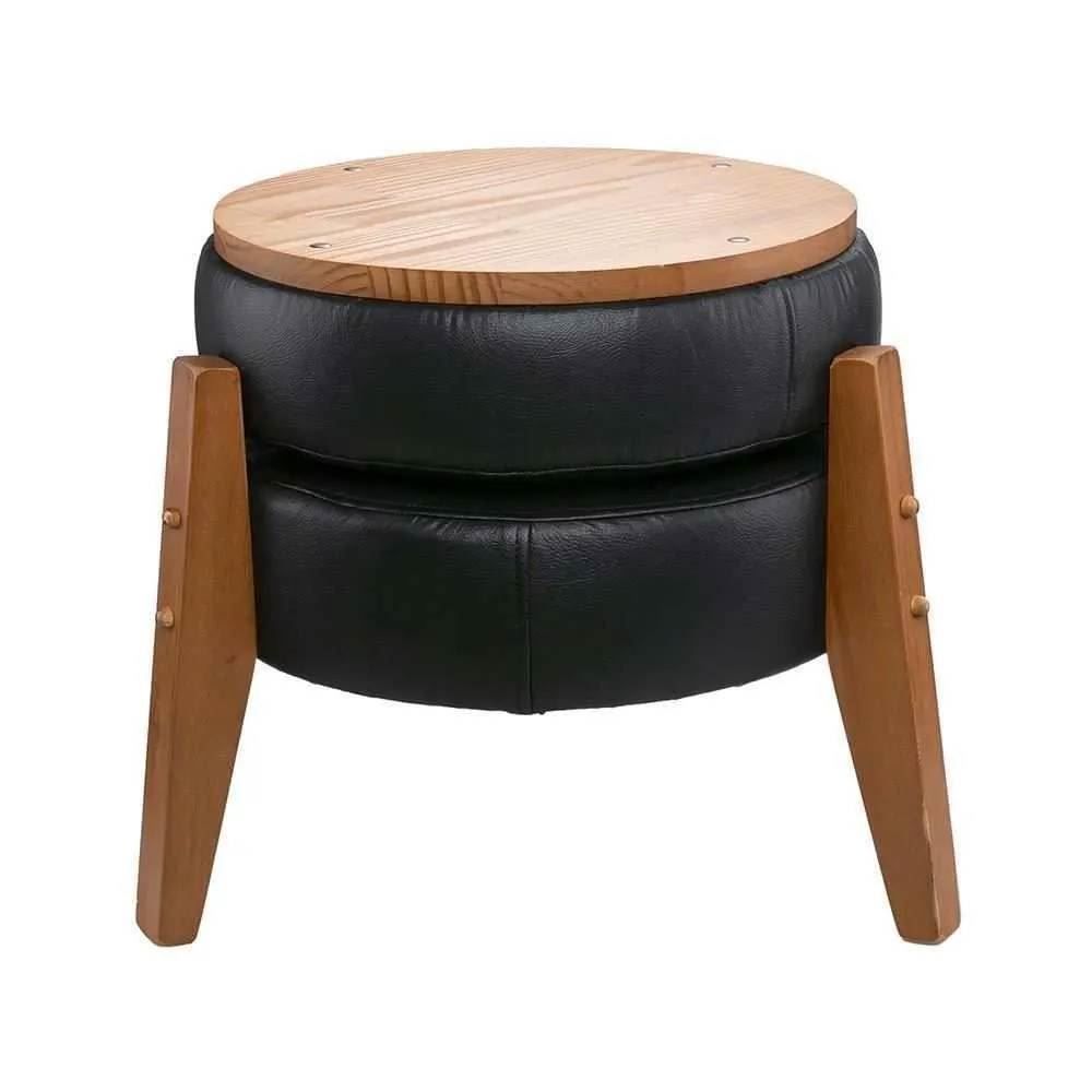 Puff Multiuso Jakarta 39X41 Cm Havan Casa - Preto/Couro Sintético