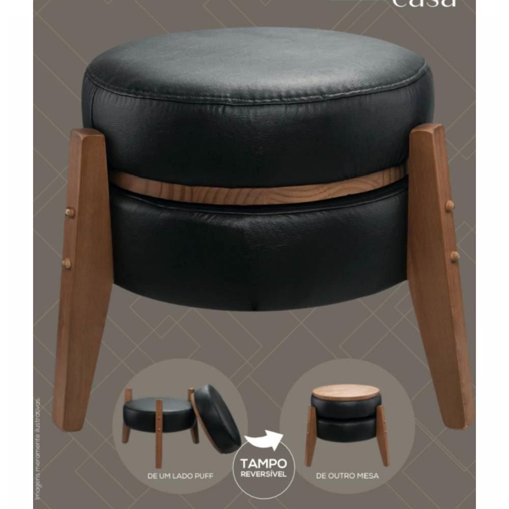 Puff Multiuso Jakarta 39X41 Cm Havan Casa - Preto/Couro Sintético