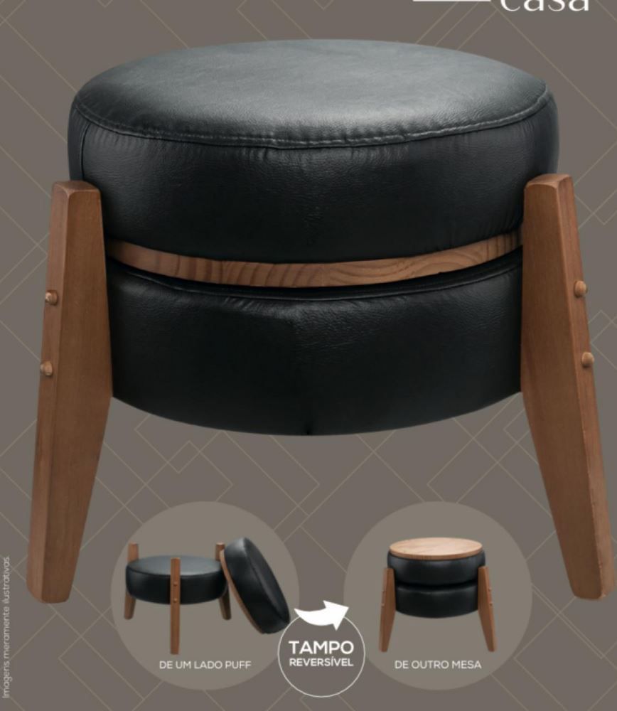 Puff Multiuso Jakarta 39X41 Cm Havan Casa - Preto/Couro Sintético