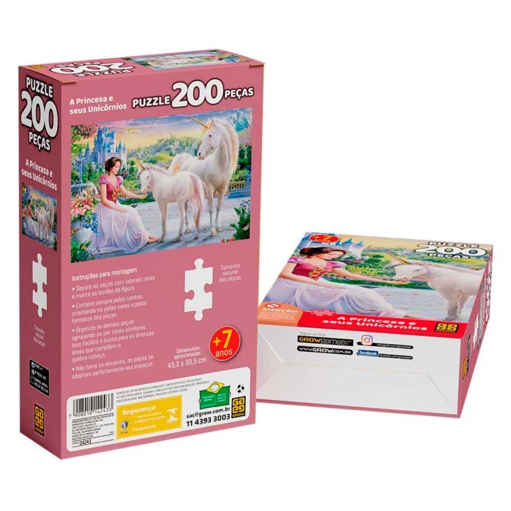 Quebra-Cabeça 200 Peças A Princesa E Seus Unicórnios Grow - 04243
