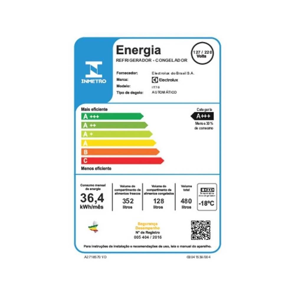 Refrigerador Geladeira Electrolux Frost Free Inverte 480 Litros It70 - Bivolt