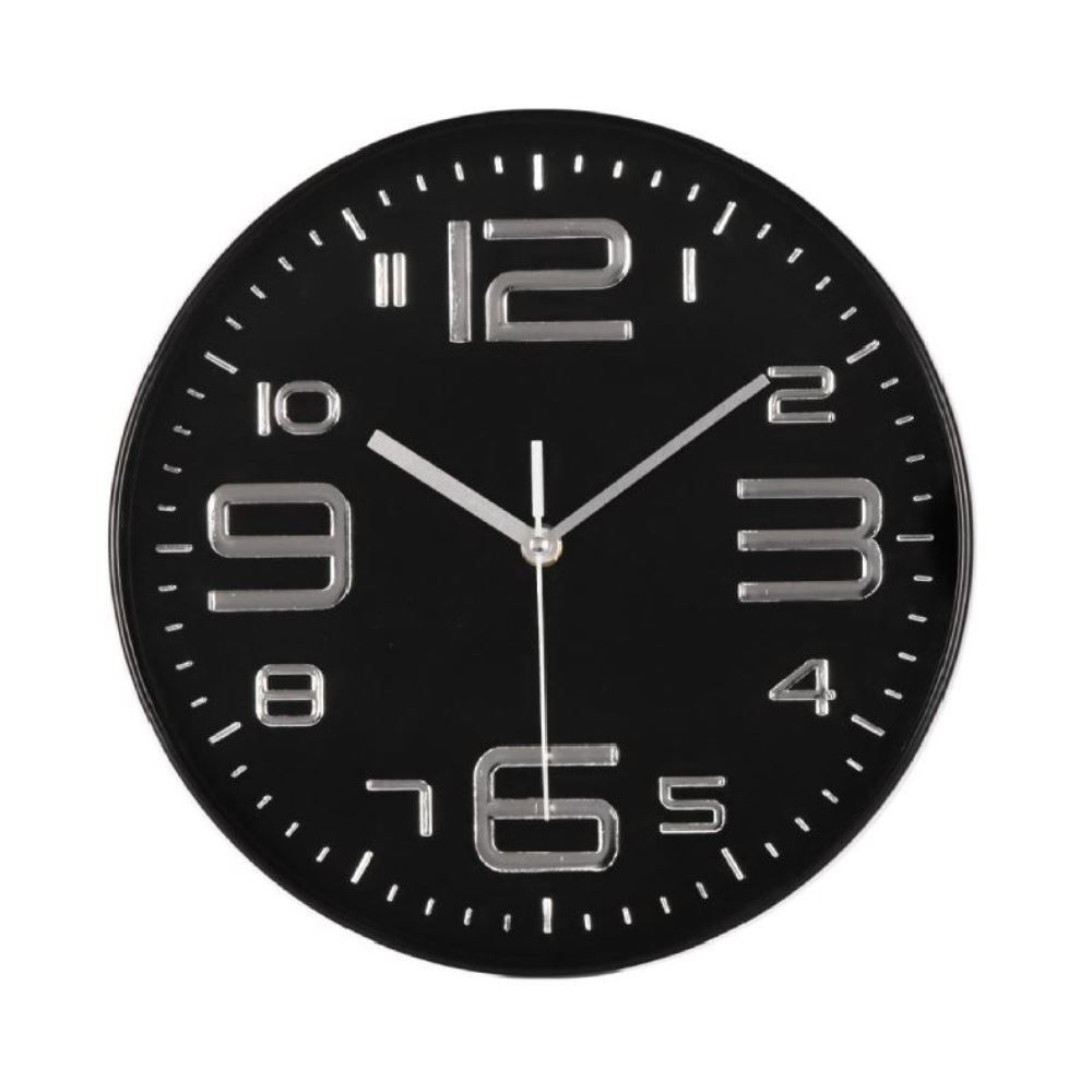 Relógio De Parede Com Fundo Preto Havan Casa 30 Cm - Prata