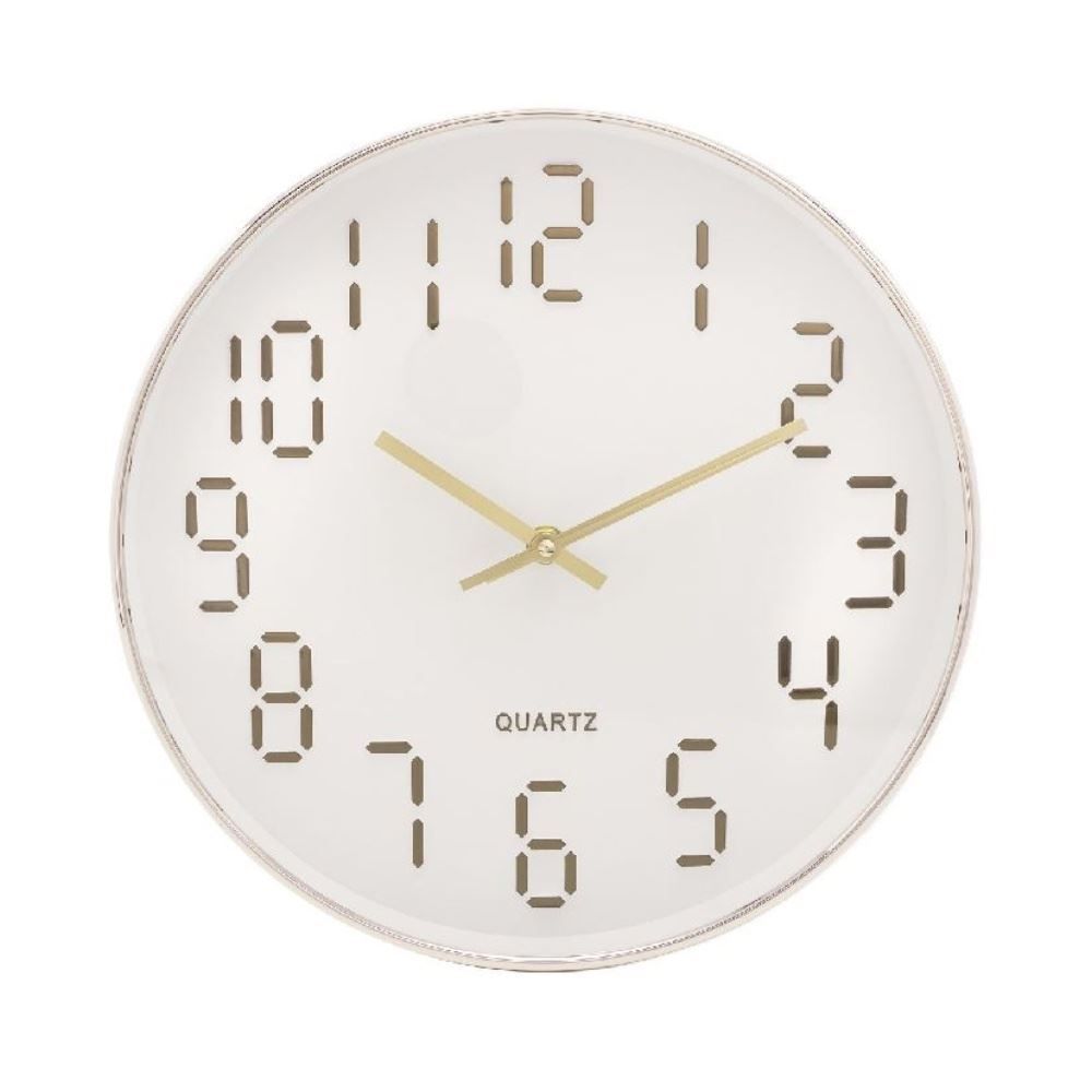 Relógio De Parede Lyor 30,5 Cm - Quartz Branco Com Dourado