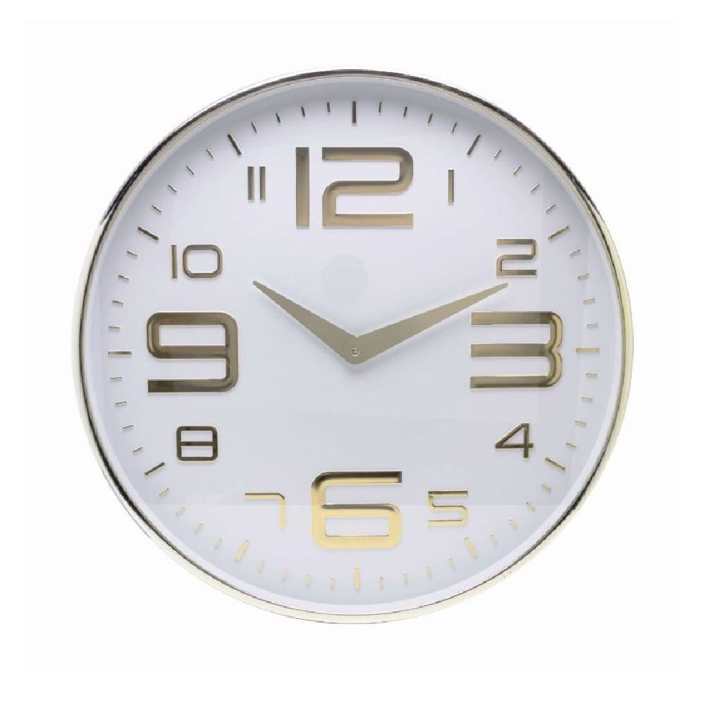 Relógio De Parede Lyor 30,5 Cm - Branco Com Dourado
