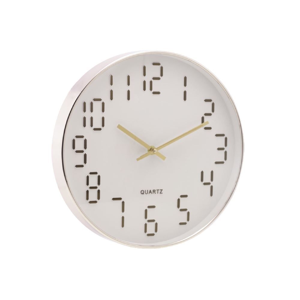 Relógio De Parede Lyor 30,5 Cm - Quartz Branco Com Dourado