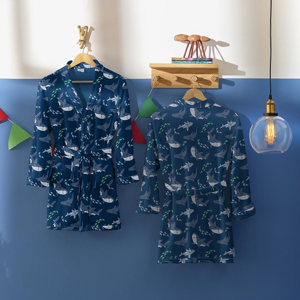 Roupão Infantil G Microfibra Lumini Havan Kids - Tubarão Azul