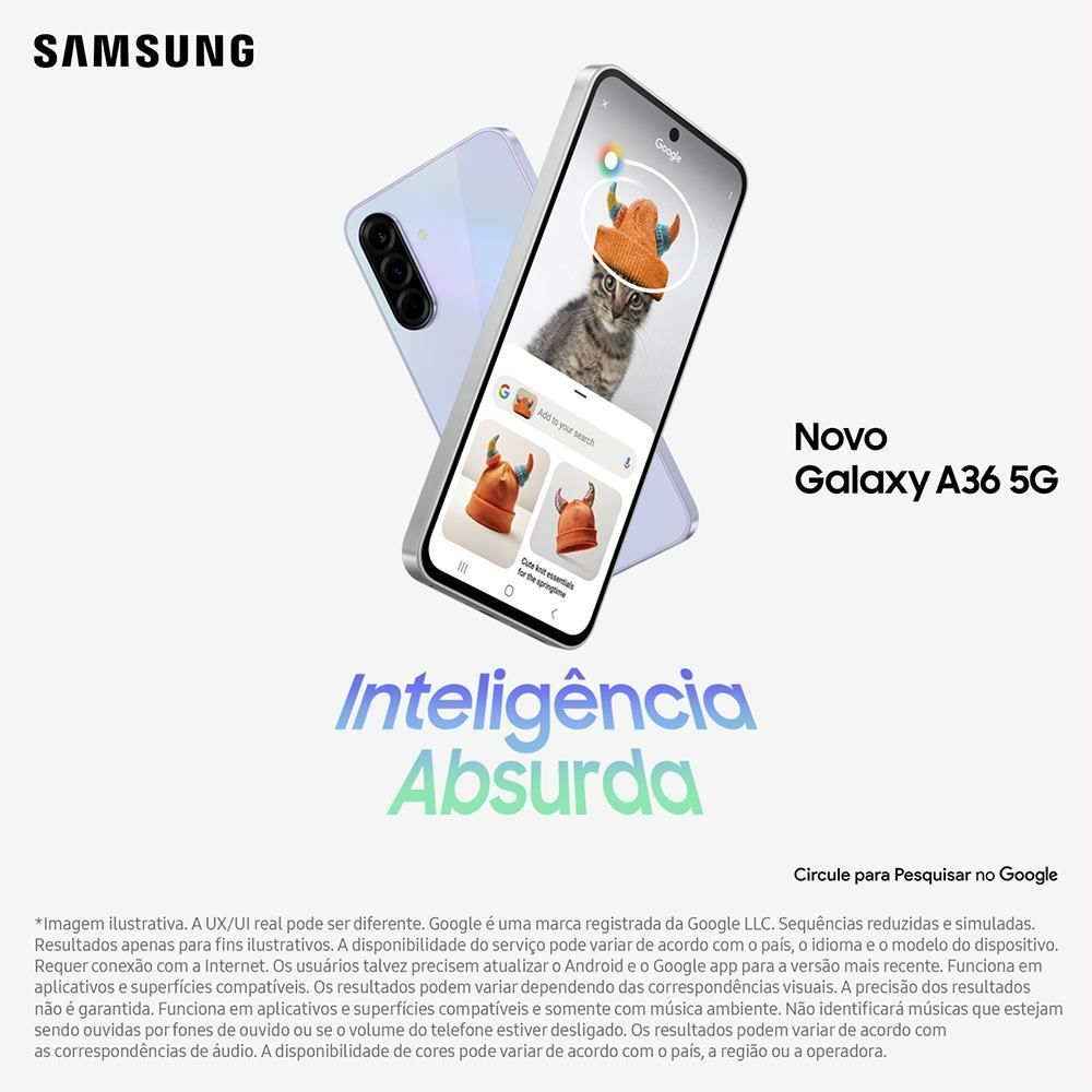 Samsung Galaxy A36 5G, 128 Gb, 6 Gb, Câmera Tripla - PRETO