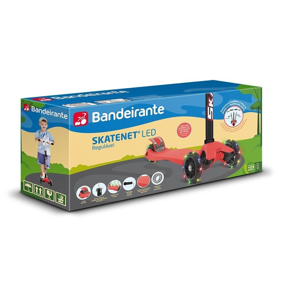 Skatenet Regulável Com Led Brinquedos Bandeirante - Vermelho