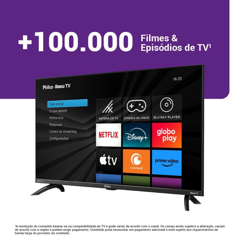  Smart Tv 32” Philco + Borda Infinita + Roku Tv + Led