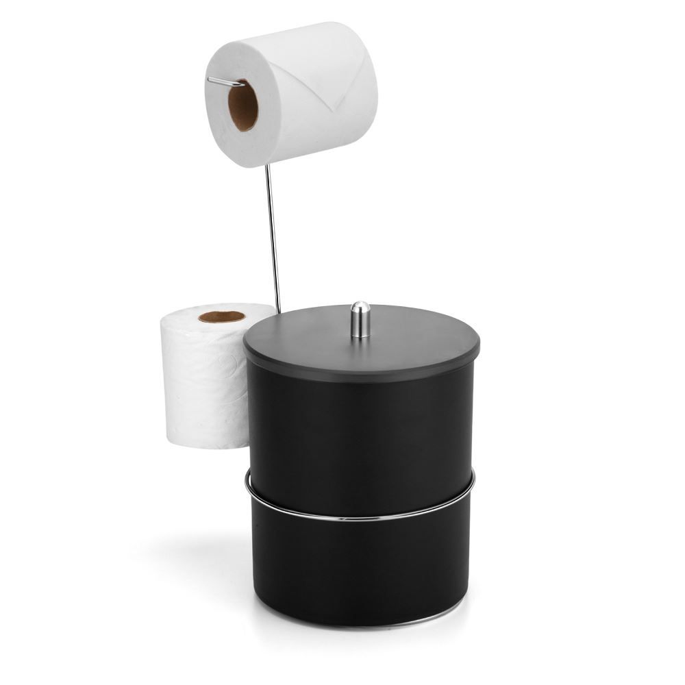 Suporte De Chão Cromado Para Papel Higiênico Com Lixeira Black Arthi