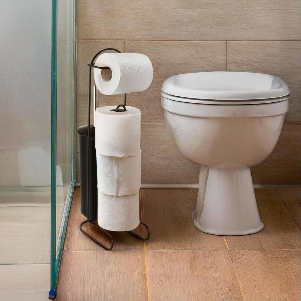 Suporte Para Papel Higiênico Com Escova Sanitária Black Arthi - Aço