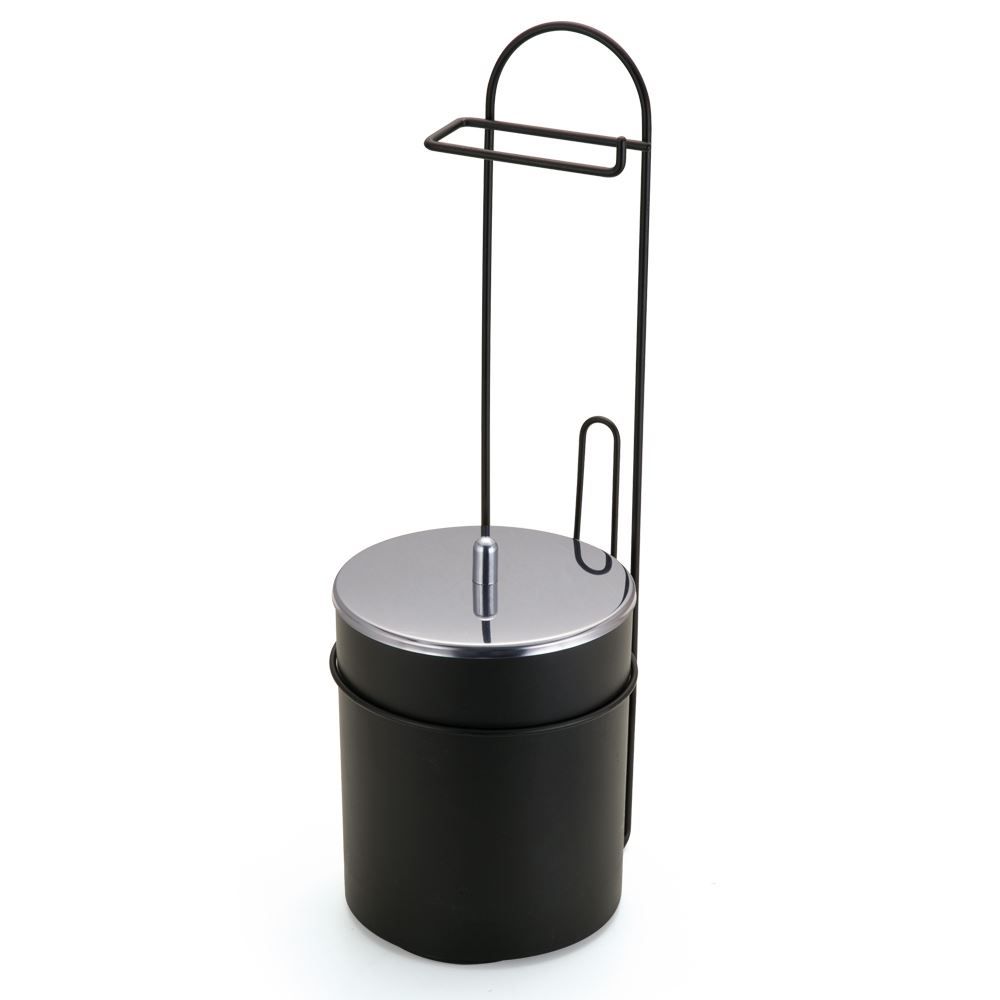 Suporte Porta Papel Higiênico De Chão Com Lixeira Black Arthi - Black