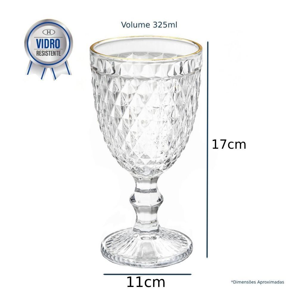 Taça De Água Com Filete Dourado Bico De Abacaxi Lyor - 325ml