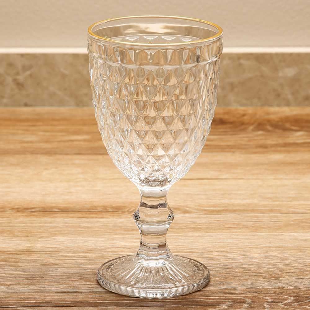 Taça De Água Com Filete Dourado Bico De Abacaxi Lyor - 325ml